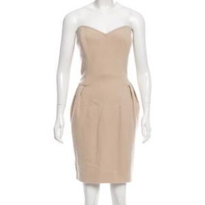 J Mendel Strapless Khaki Wool Dress Size Large
